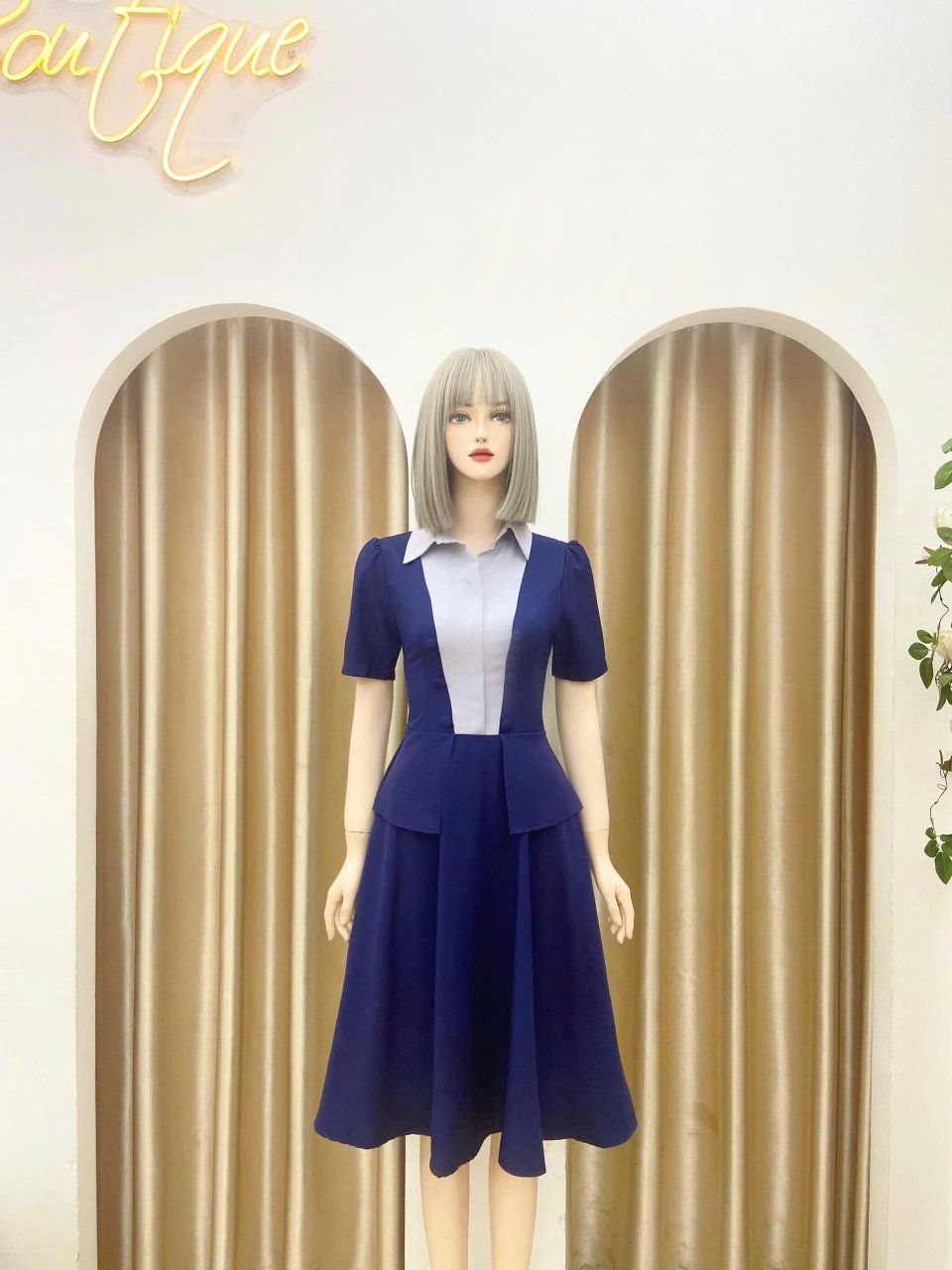 Đầm peplum phối cổ sơ mi giả form dáng xoè - D3177