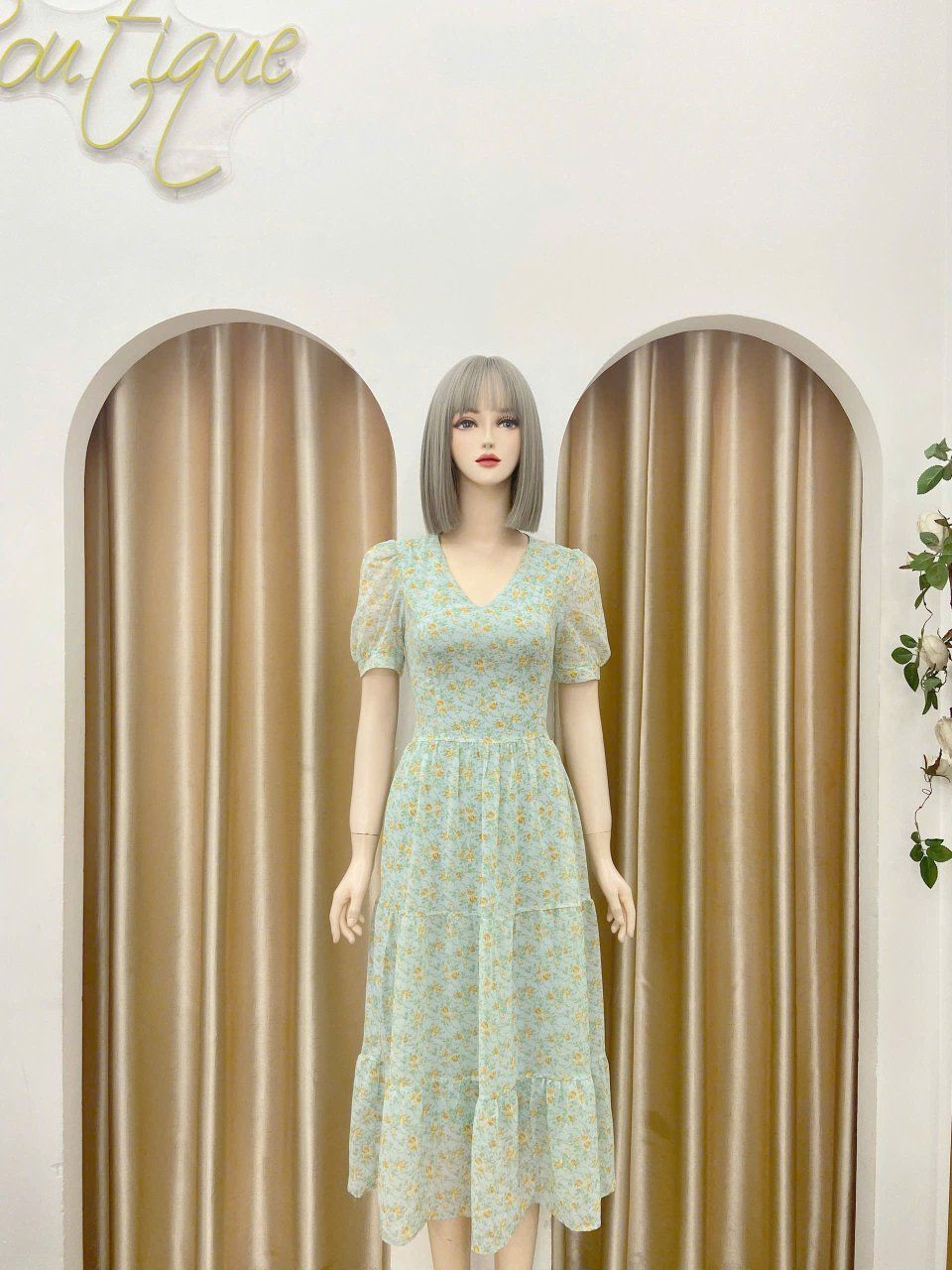 Đầm voan hoa tầng cổ tim form dáng xoè - D3179