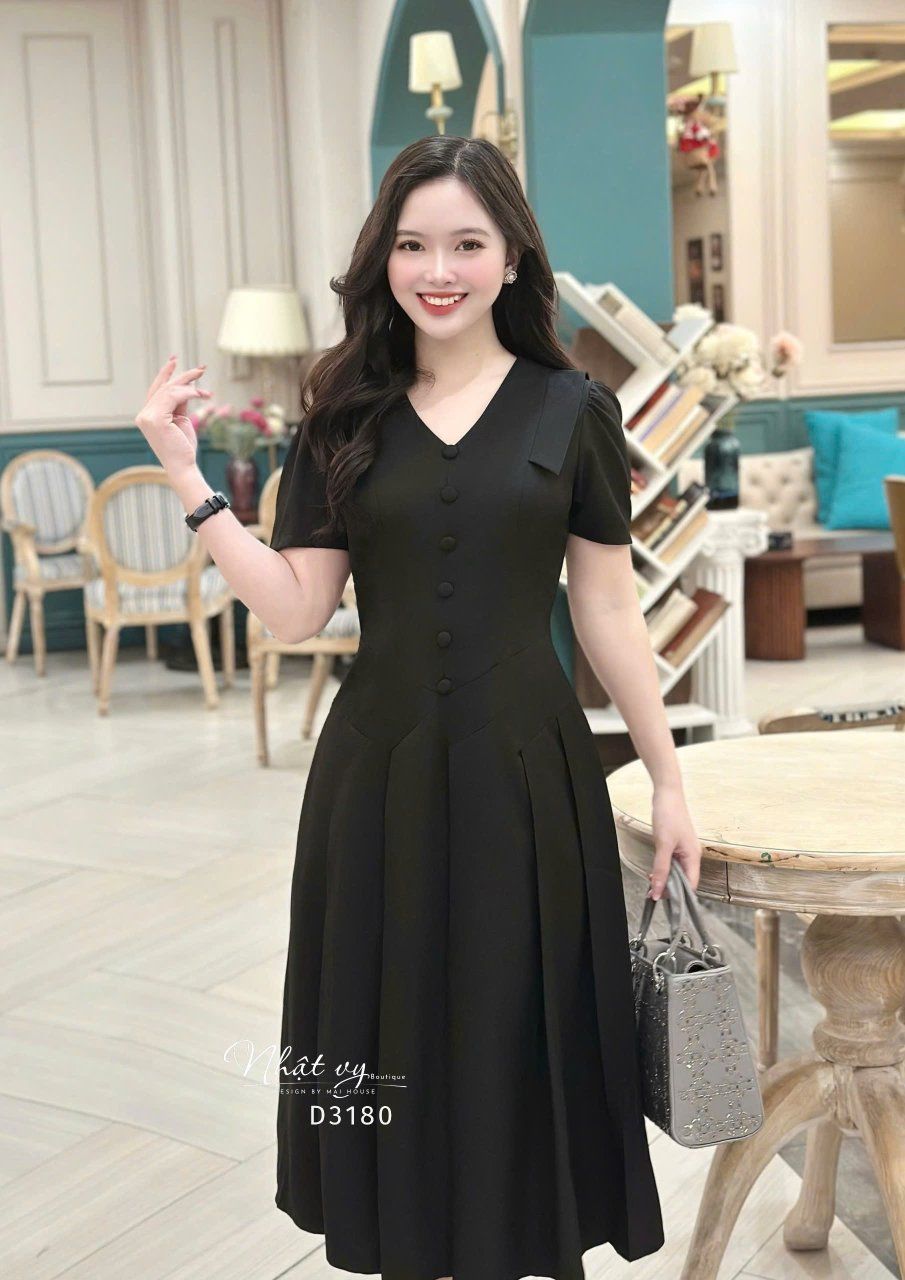 Đầm cổ tim xếp eo cách điệu form dáng xoè - D3180