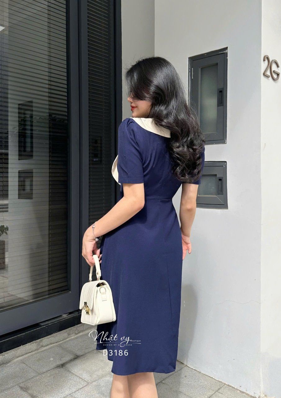 Đầm cổ tim phối bèo cánh bướm form dáng xoè - D3186