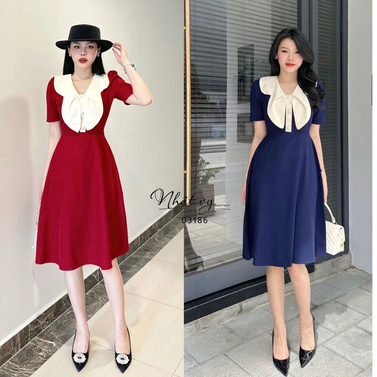 Đầm cổ tim phối bèo cánh bướm form dáng xoè - D3186
