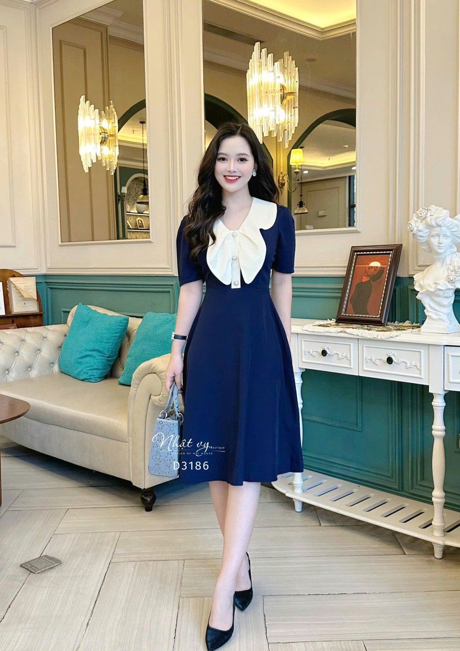 Đầm cổ tim phối bèo cánh bướm form dáng xoè - D3186