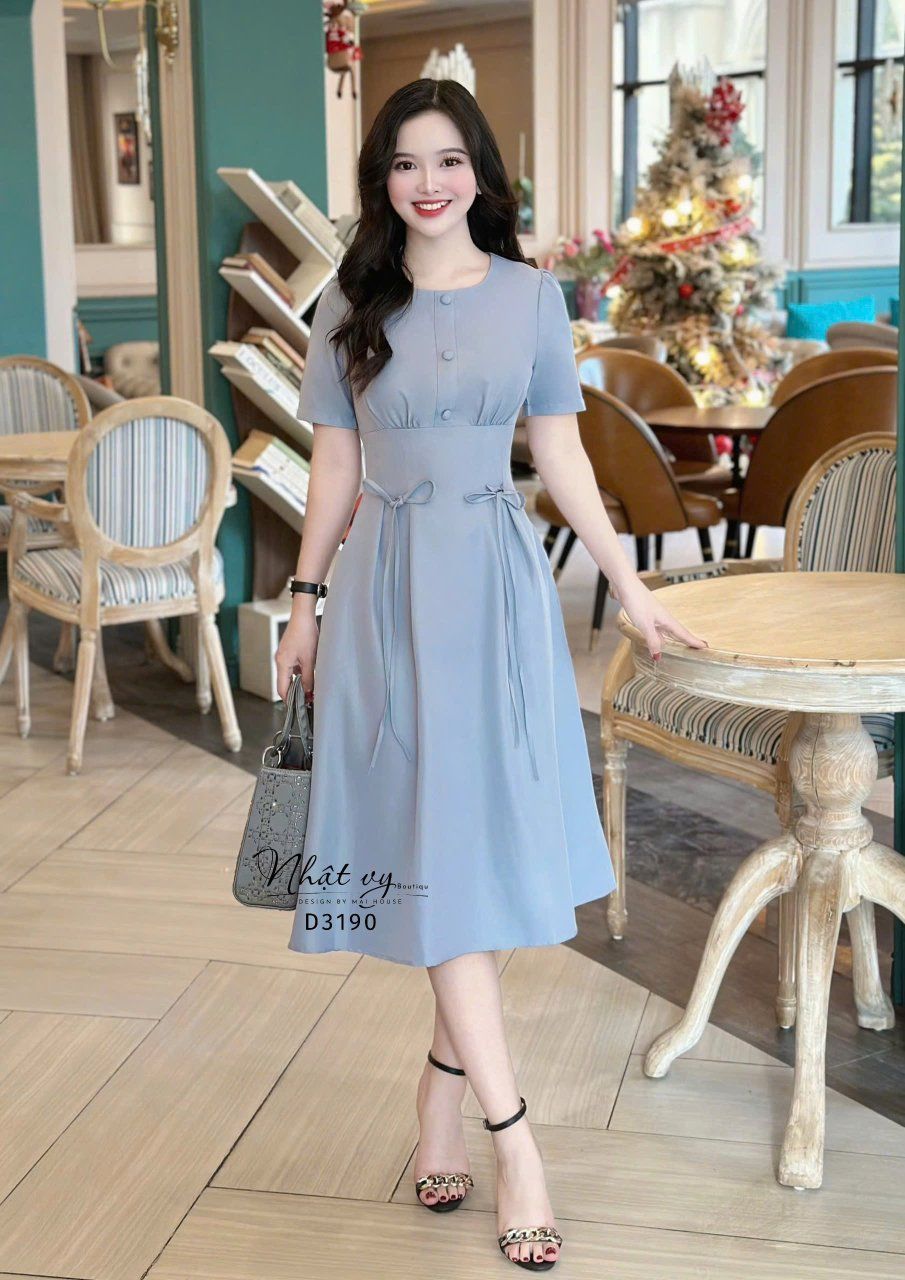 Đầm nhún ngực thắt nơ eo cách điệu - D3190