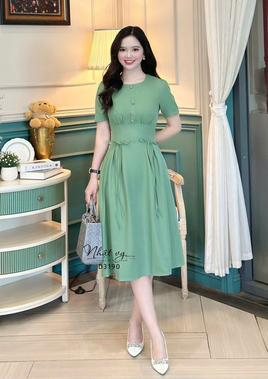 Đầm nhún ngực thắt nơ eo cách điệu - D3190
