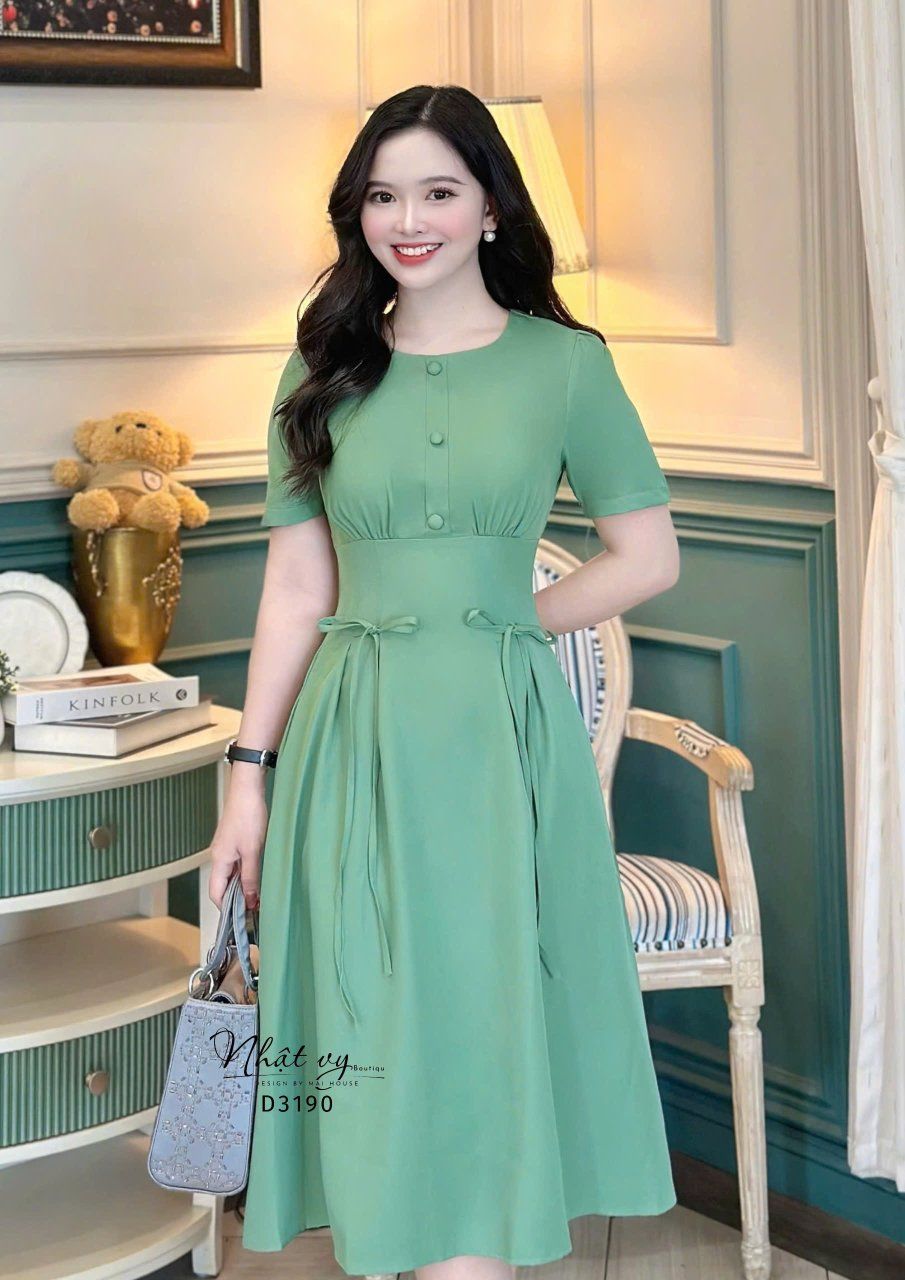 Đầm nhún ngực thắt nơ eo cách điệu - D3190