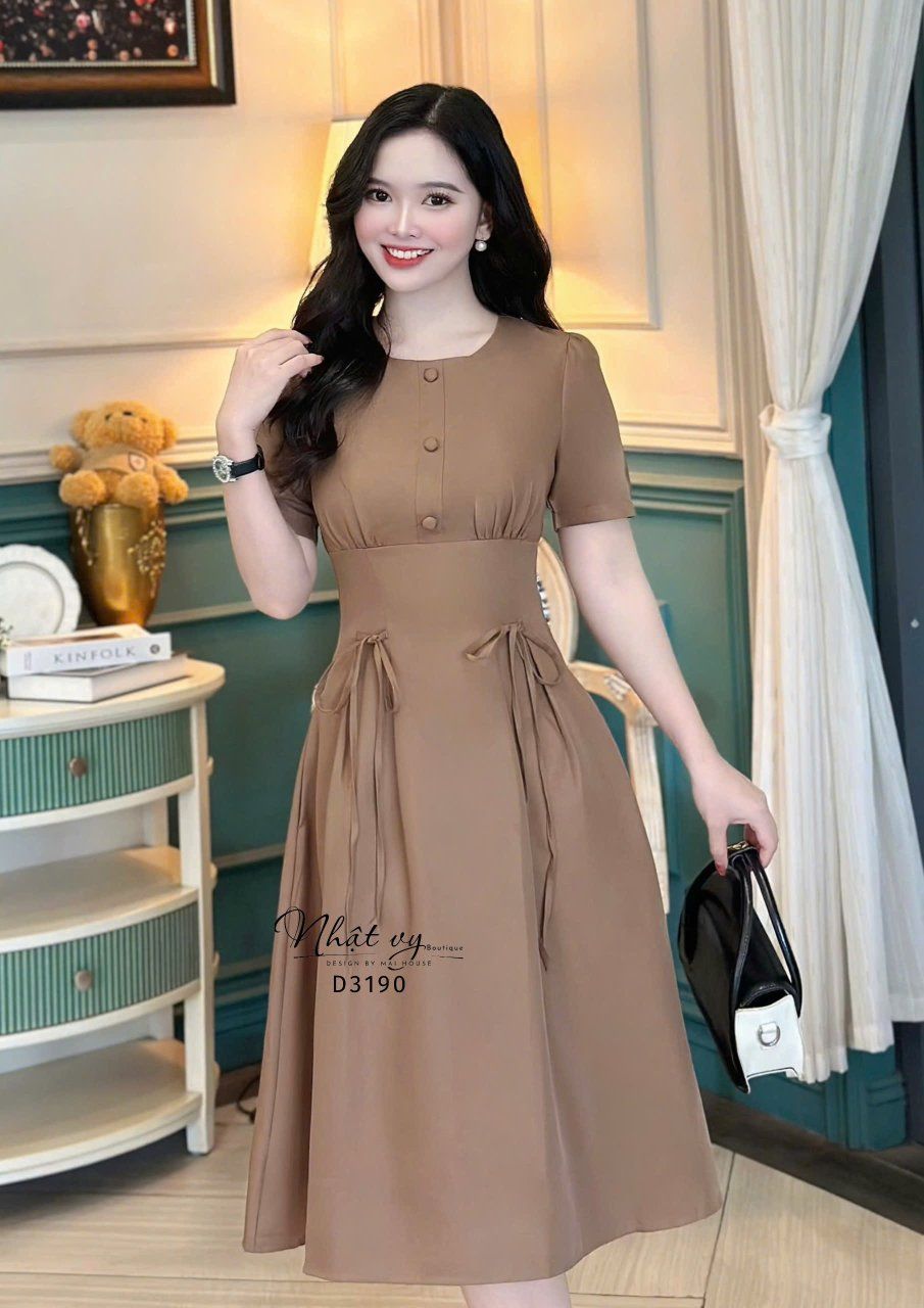 Đầm nhún ngực thắt nơ eo cách điệu - D3190