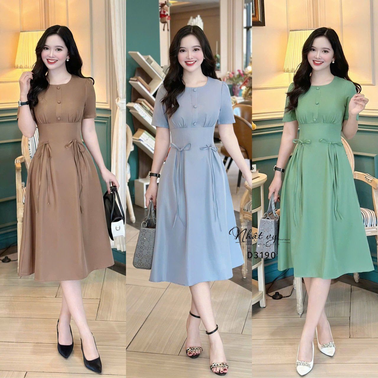 Đầm nhún ngực thắt nơ eo cách điệu - D3190
