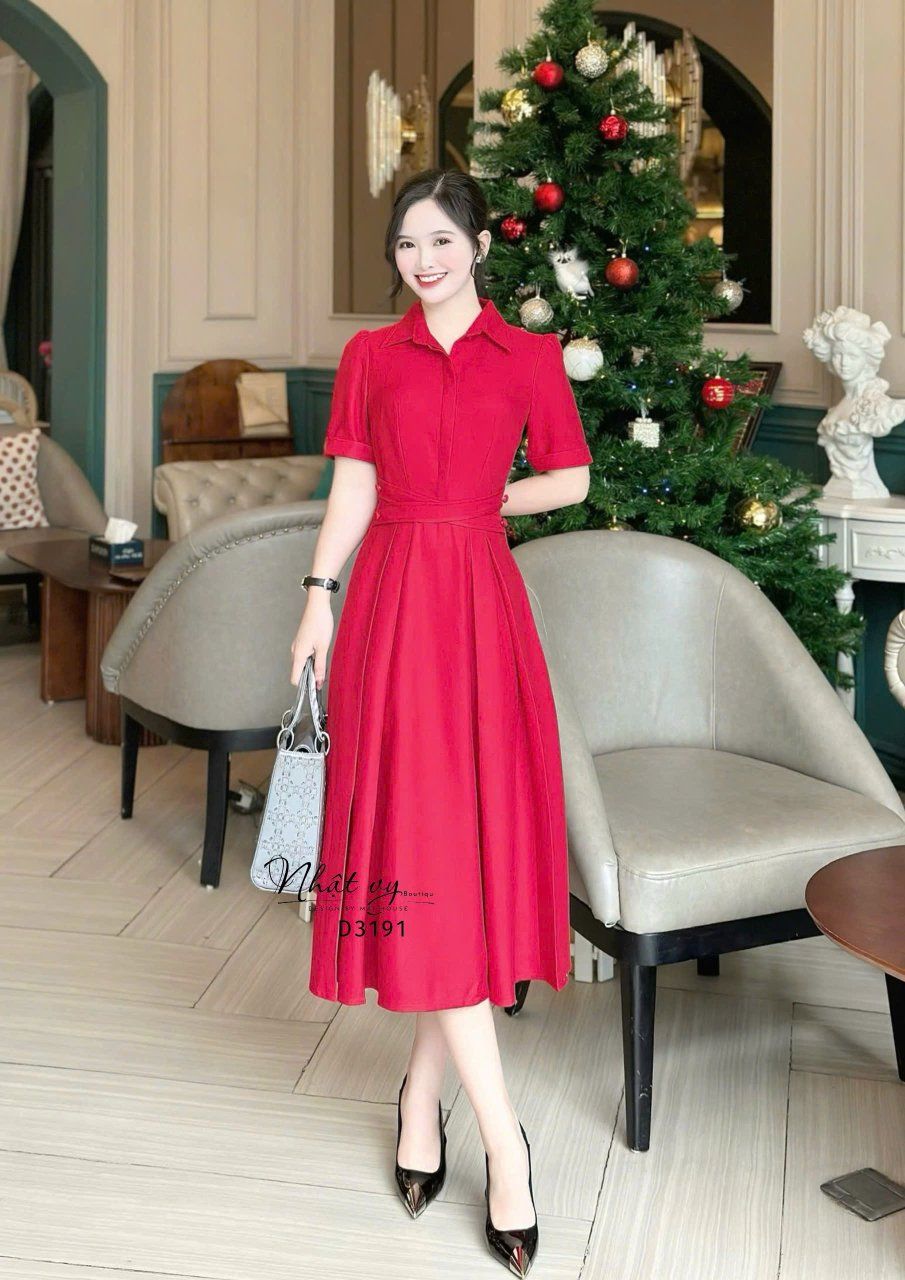 Đầm sơ mi nhấn eo cách điệu form dáng xoè - D3191