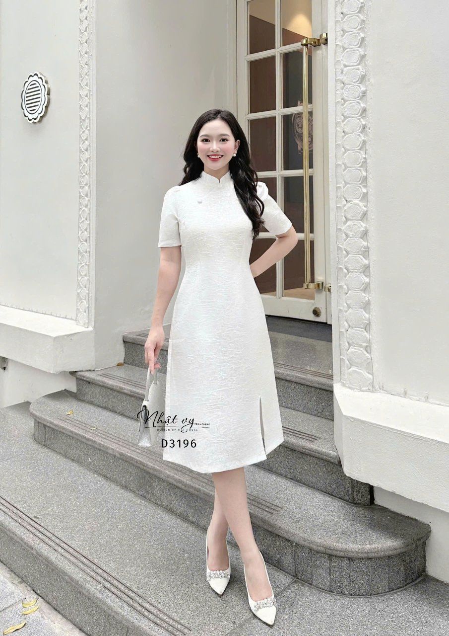 Đầm sườn xám cúc bọc form dáng ôm - D3196