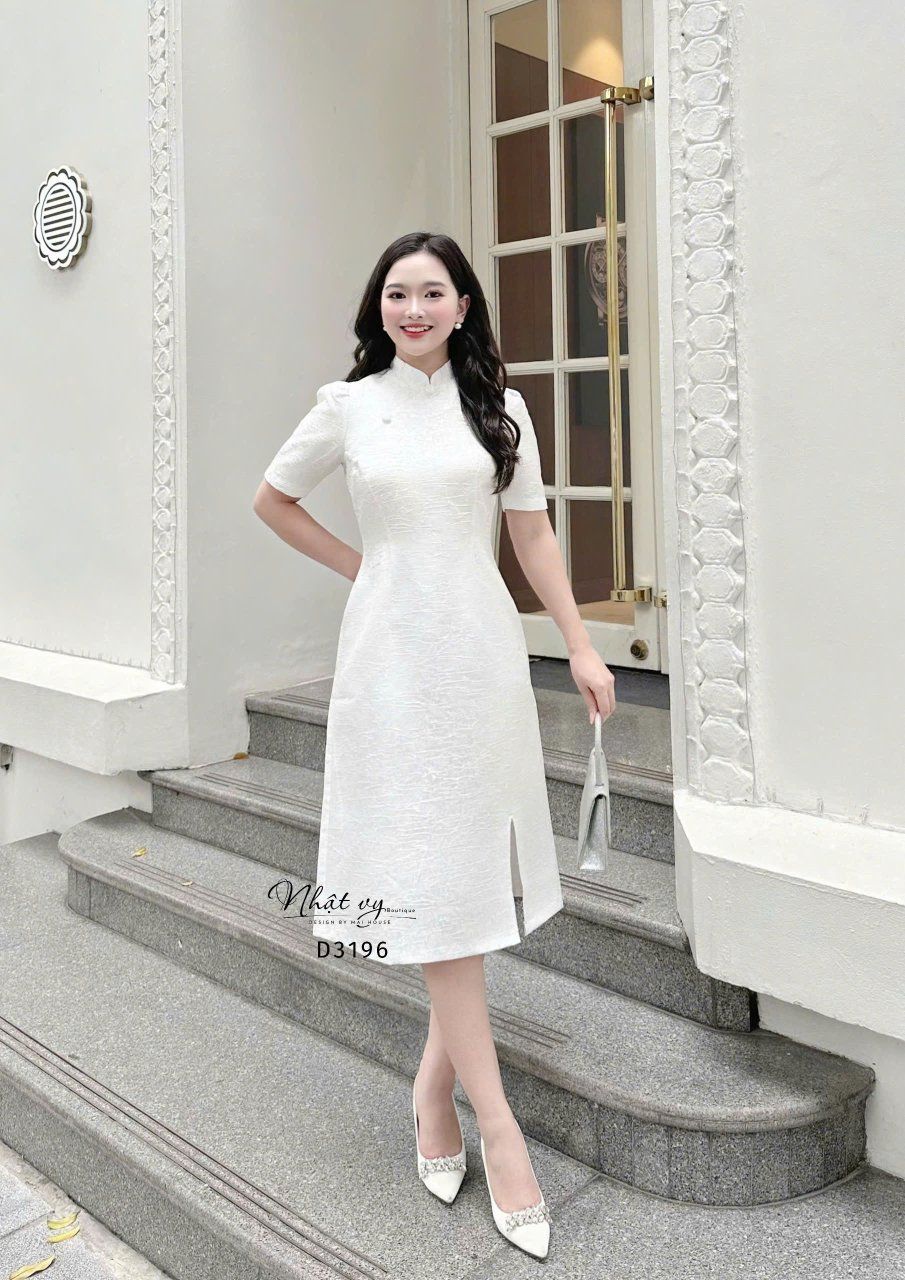 Đầm sườn xám cúc bọc form dáng ôm - D3196