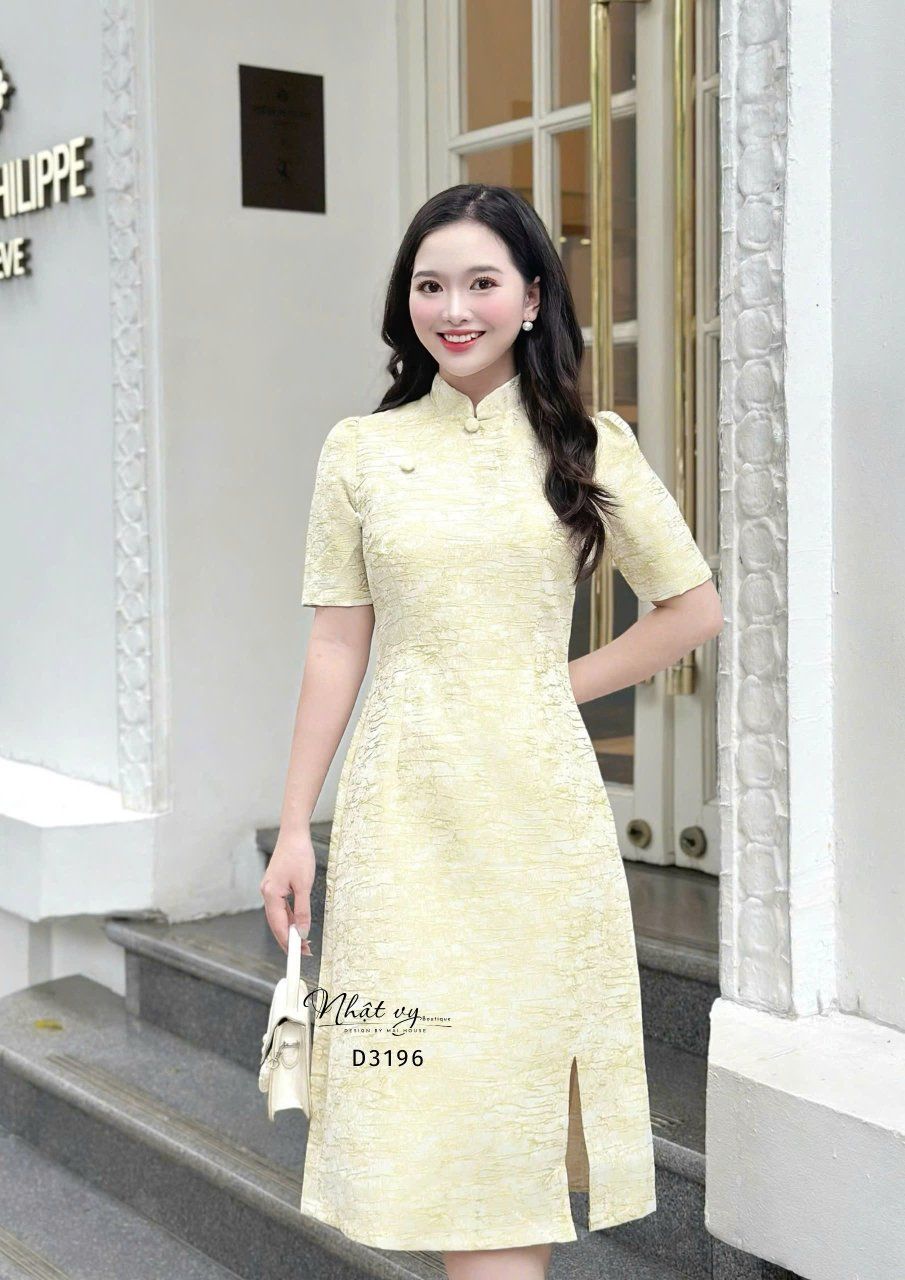 Đầm sườn xám cúc bọc form dáng ôm - D3196