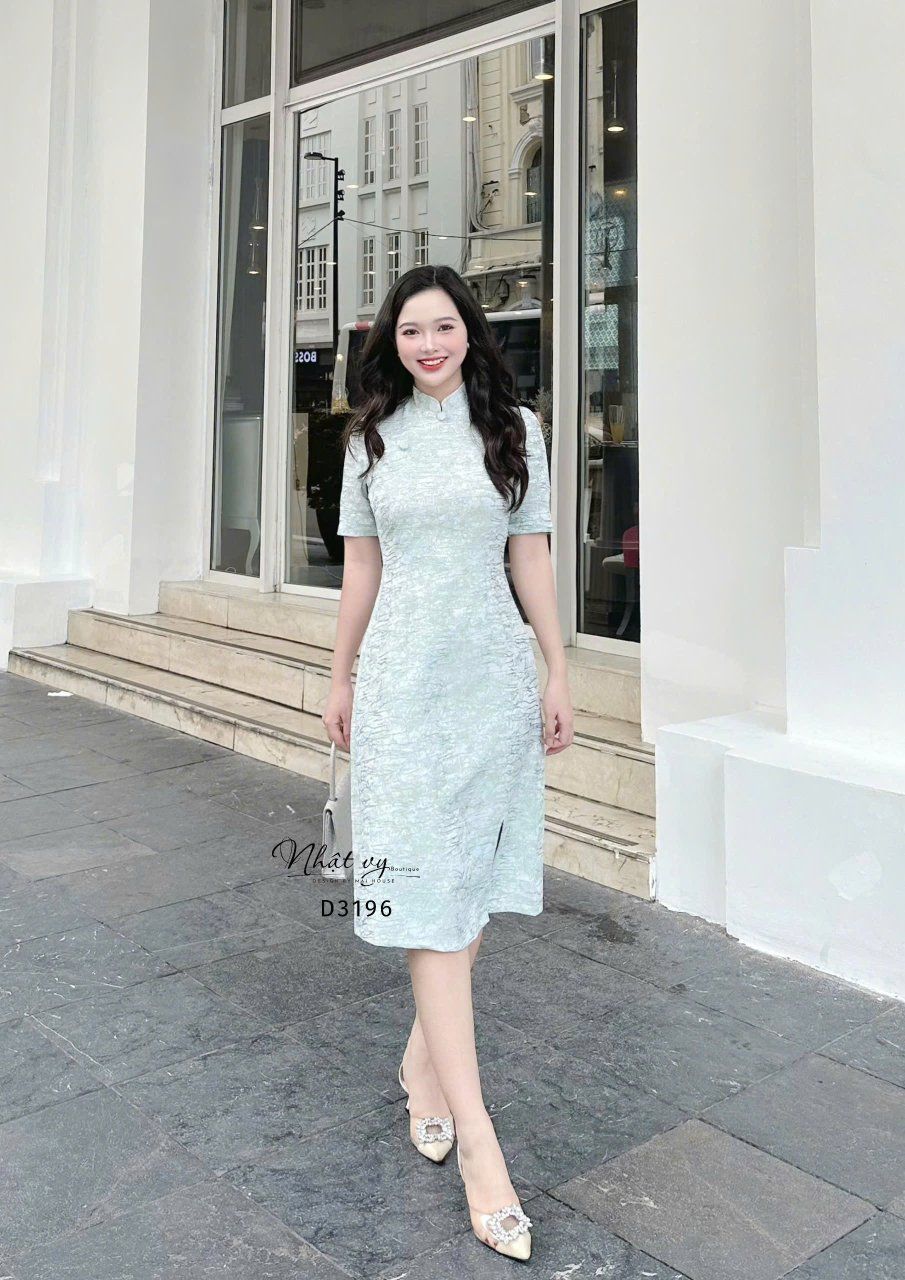 Đầm sườn xám cúc bọc form dáng ôm - D3196