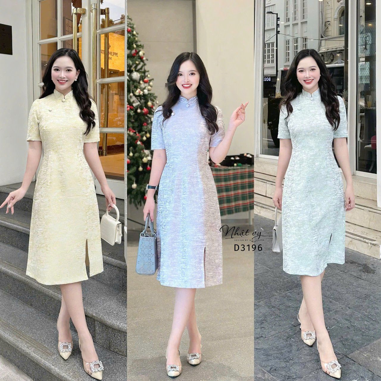 Đầm sườn xám cúc bọc form dáng ôm - D3196