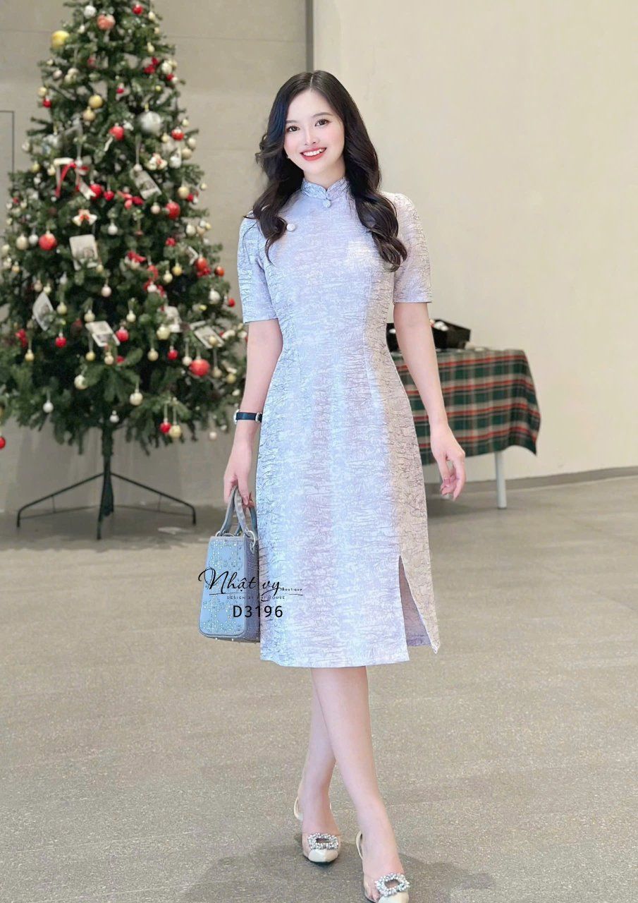 Đầm sườn xám cúc bọc form dáng ôm - D3196