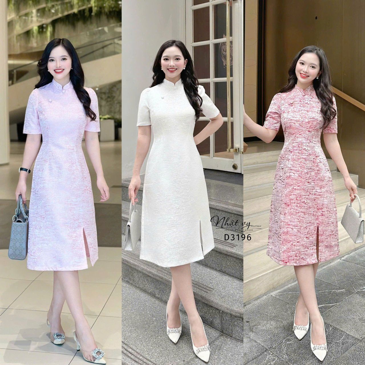 Đầm sườn xám cúc bọc form dáng ôm - D3196