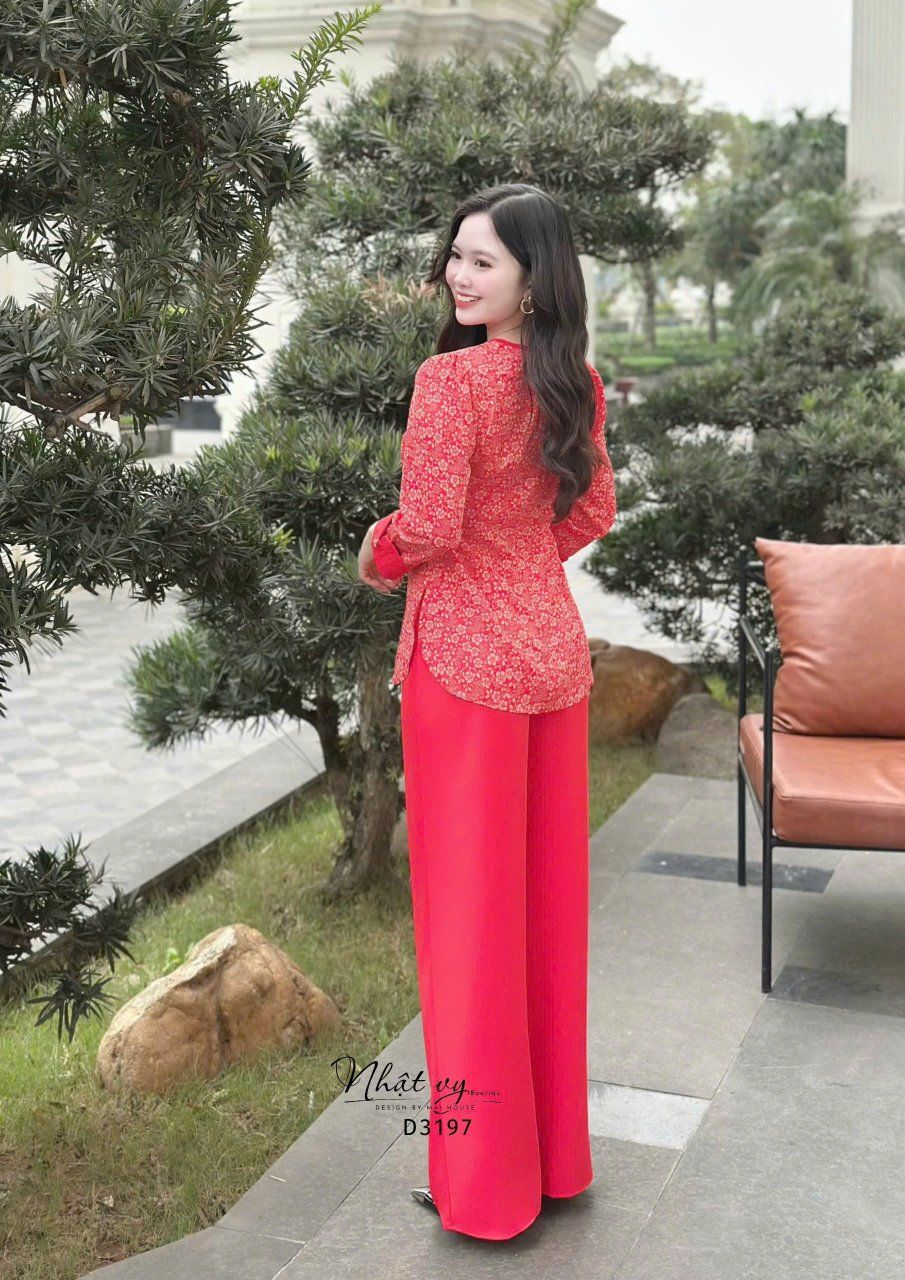 Set bộ bà ba tay dài cổ viền nút bọc - D3197
