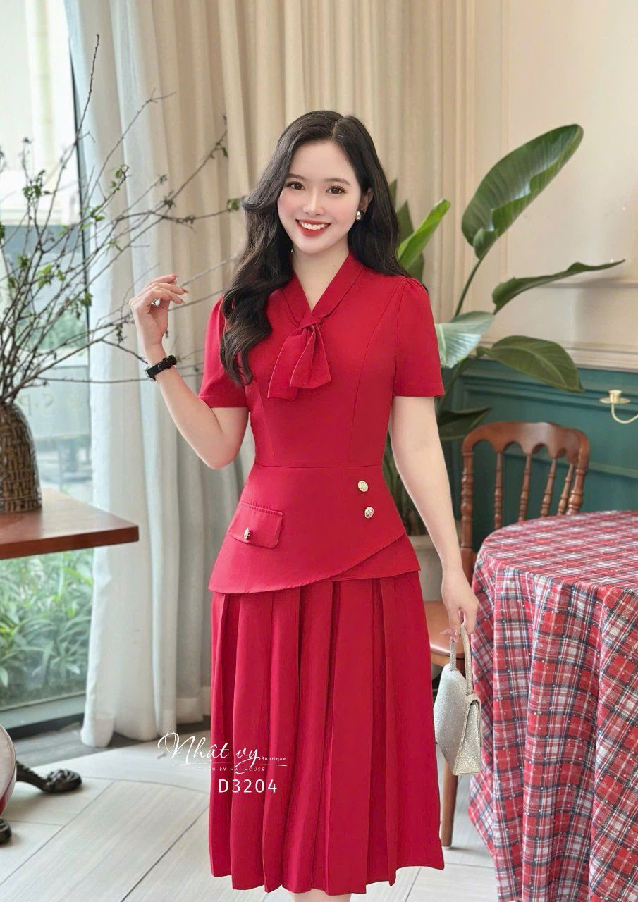 Đầm peplum cổ bèo cách điệu form dáng xoè - D3204