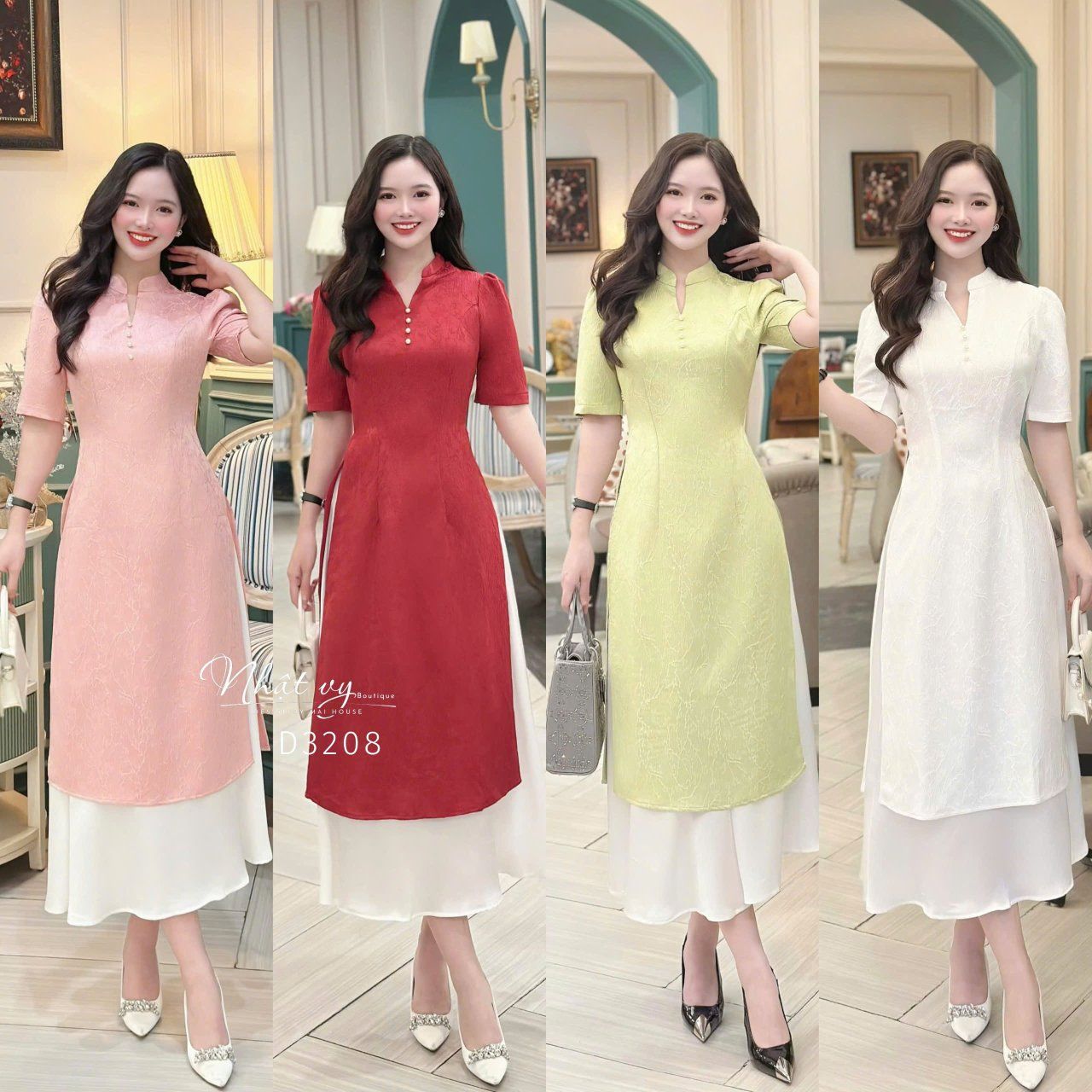 Áo dài cách tân cổ tàu đính hạt ngọc - D3208