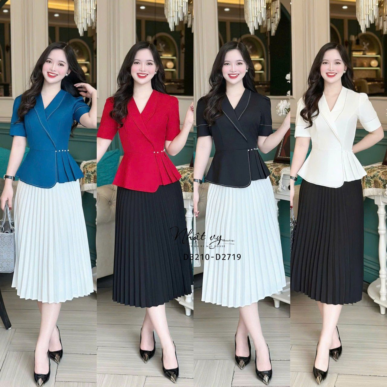 Áo peplum xếp ly đính hạt ngọc - D3210