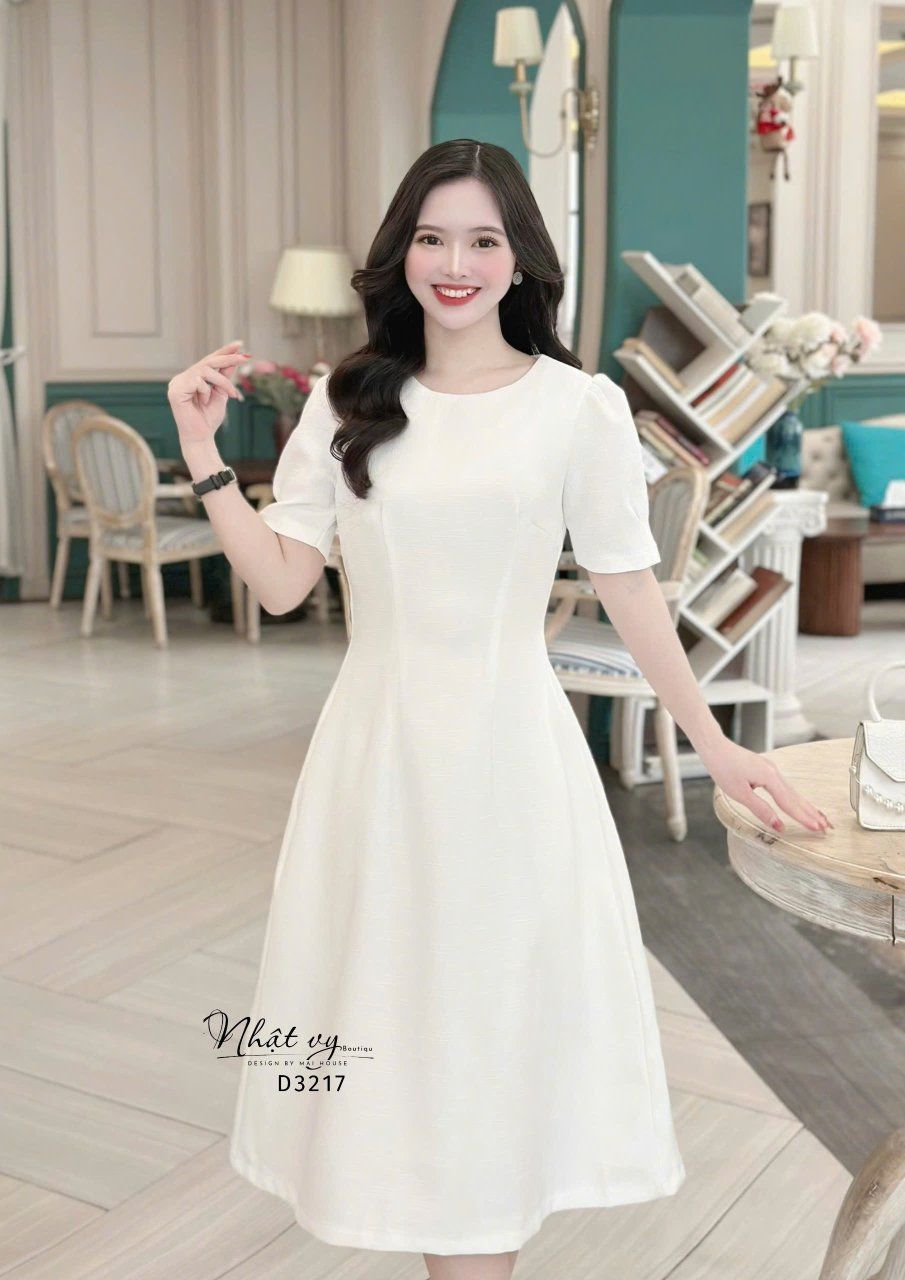 Đầm cổ tròn tay nhún kiểu form dáng xoè - D3217