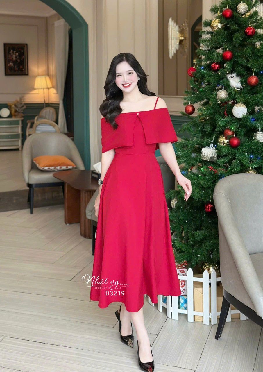 Set đầm 2 dây dáng xoè kèm áo khoác trễ vai - D3219