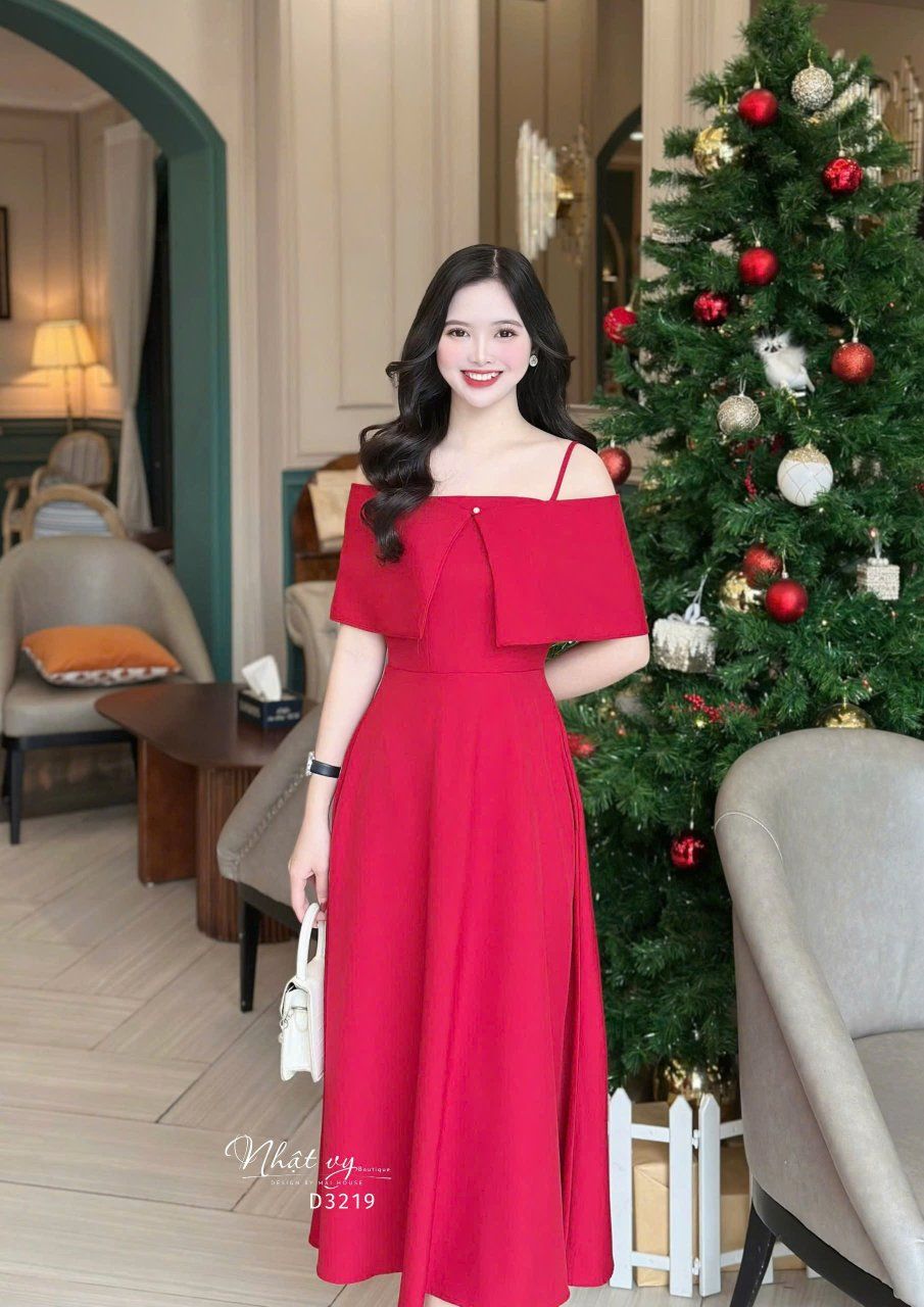 Set đầm 2 dây dáng xoè kèm áo khoác trễ vai - D3219