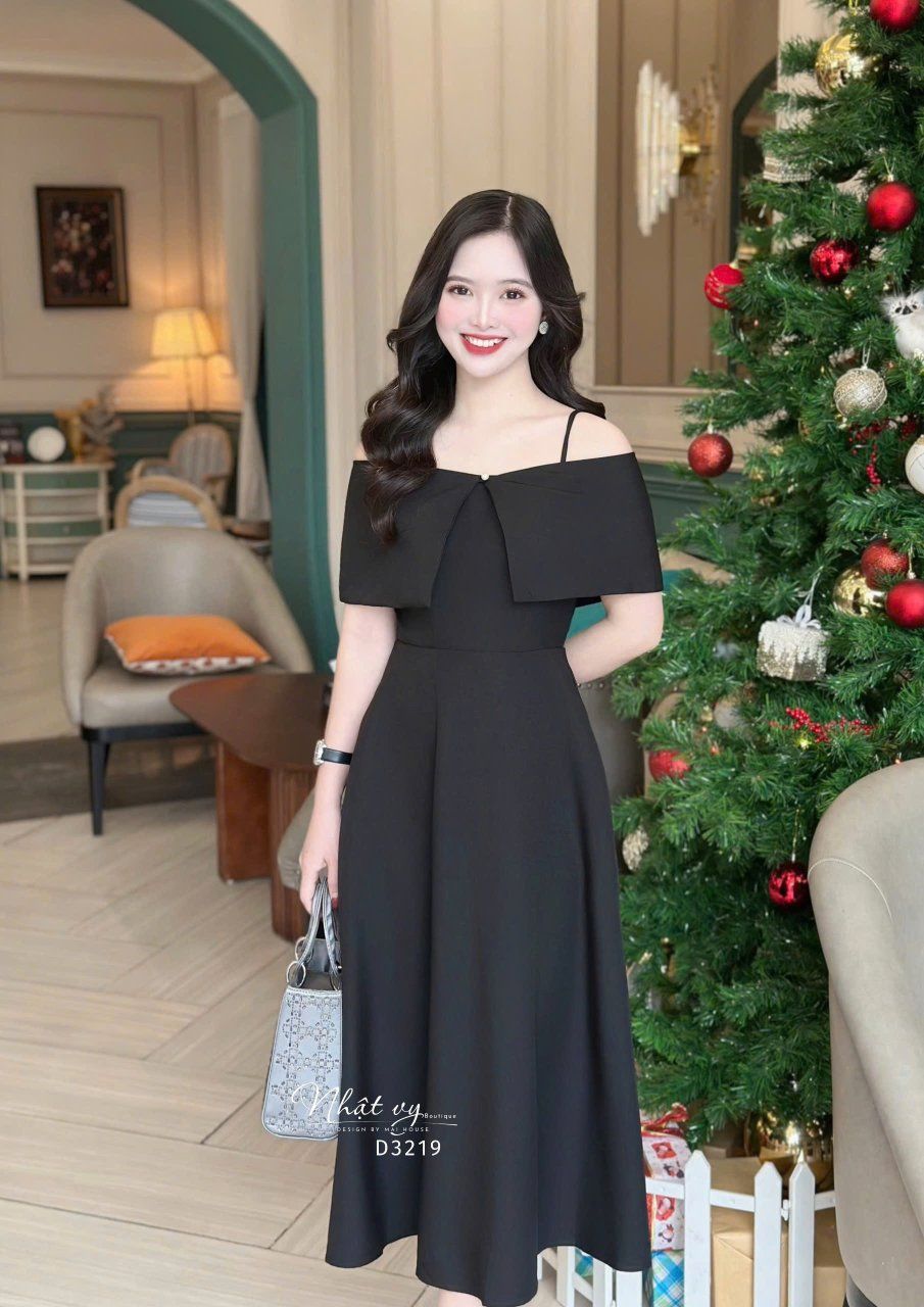 Set đầm 2 dây dáng xoè kèm áo khoác trễ vai - D3219