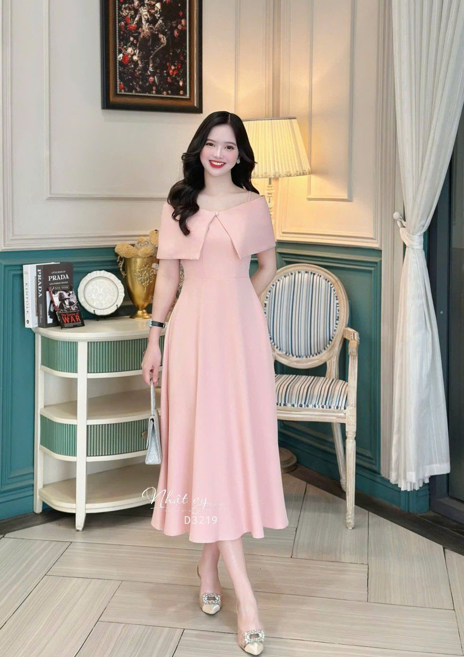 Set đầm 2 dây dáng xoè kèm áo khoác trễ vai - D3219