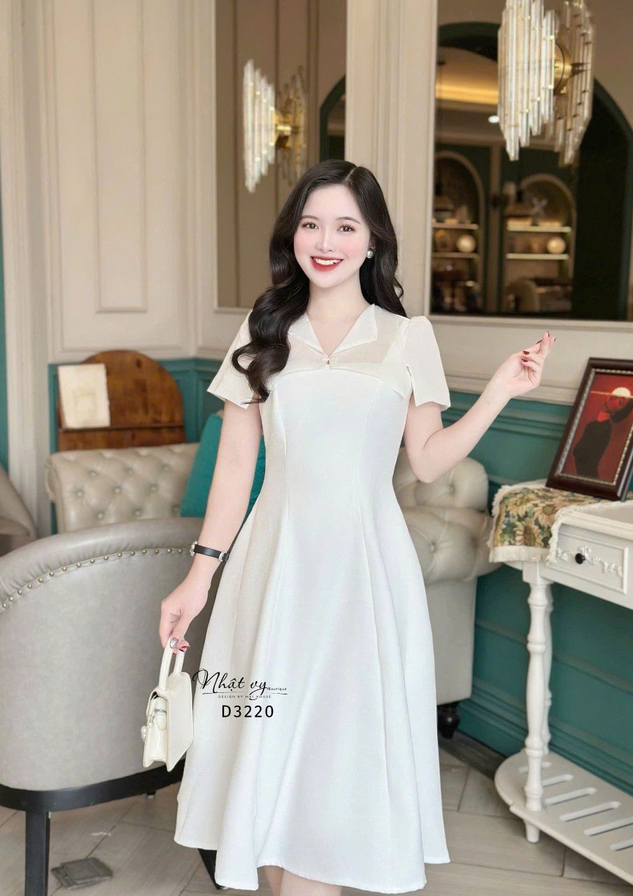 Đầm dáng xoè phối cổ bèo cách điệu - D3220