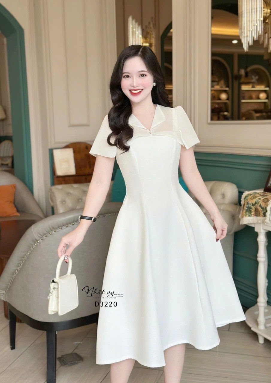 Đầm dáng xoè phối cổ bèo cách điệu - D3220