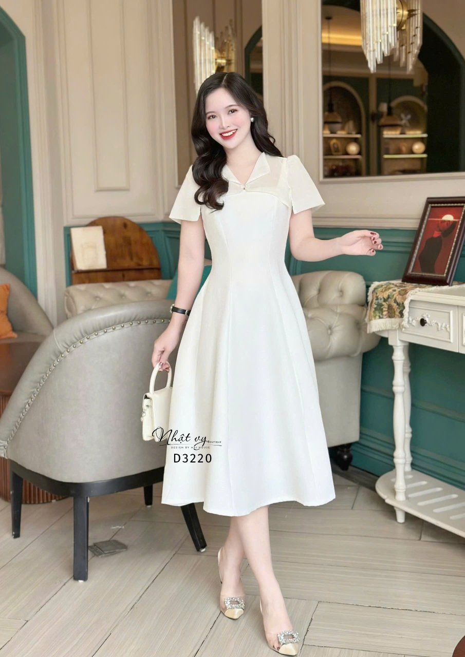 Đầm dáng xoè phối cổ bèo cách điệu - D3220
