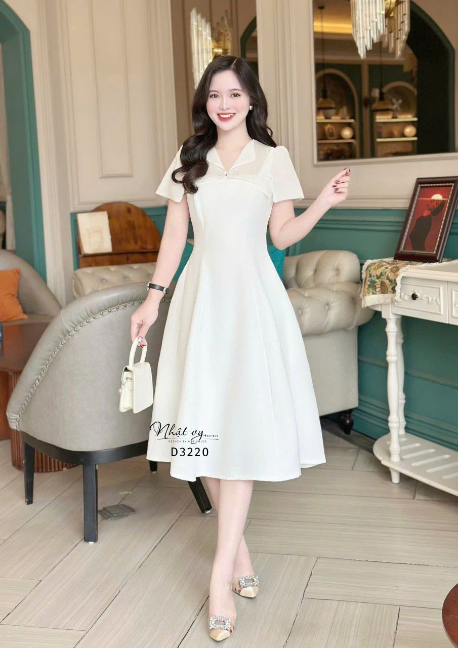 Đầm dáng xoè phối cổ bèo cách điệu - D3220