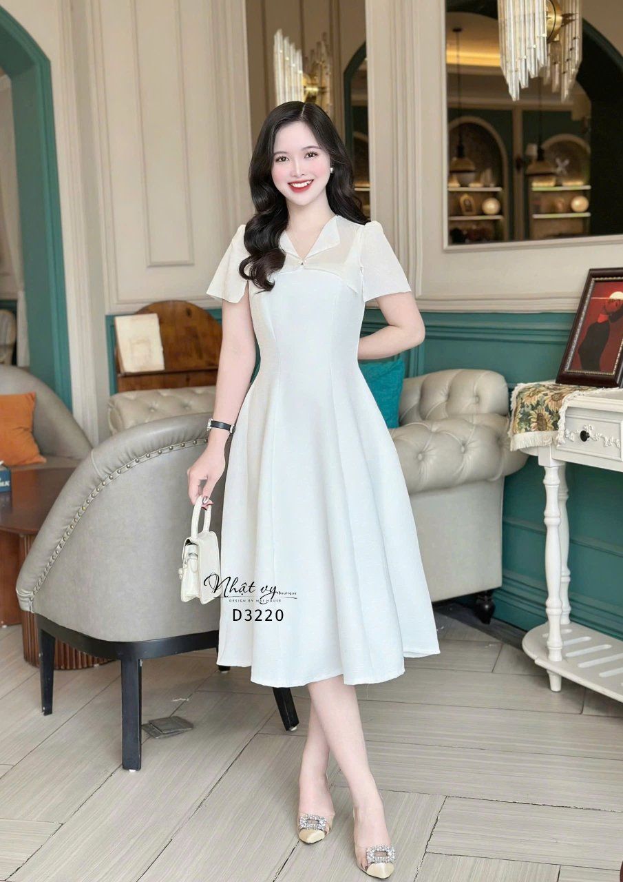 Đầm dáng xoè phối cổ bèo cách điệu - D3220