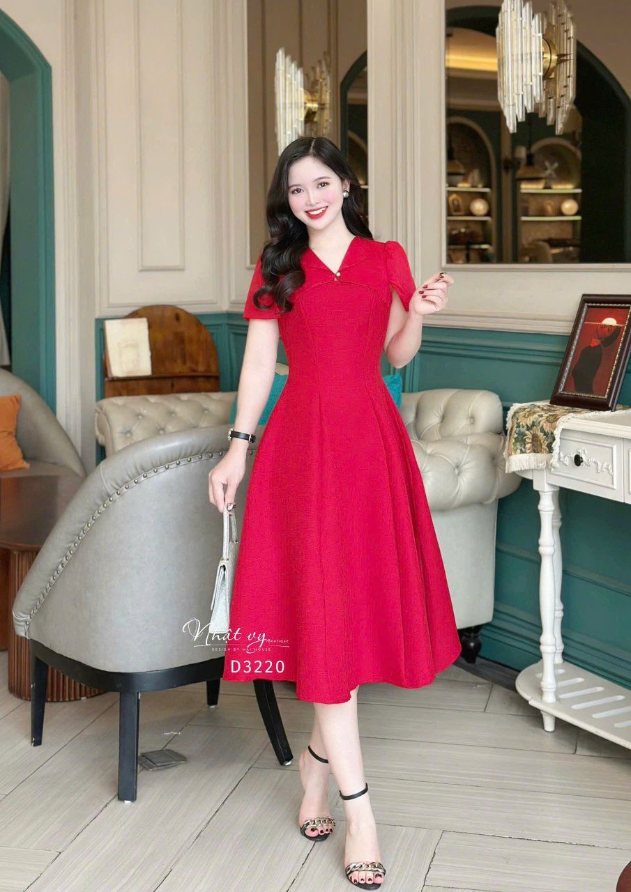 Đầm dáng xoè phối cổ bèo cách điệu - D3220