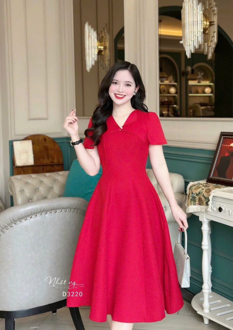 Đầm dáng xoè phối cổ bèo cách điệu - D3220