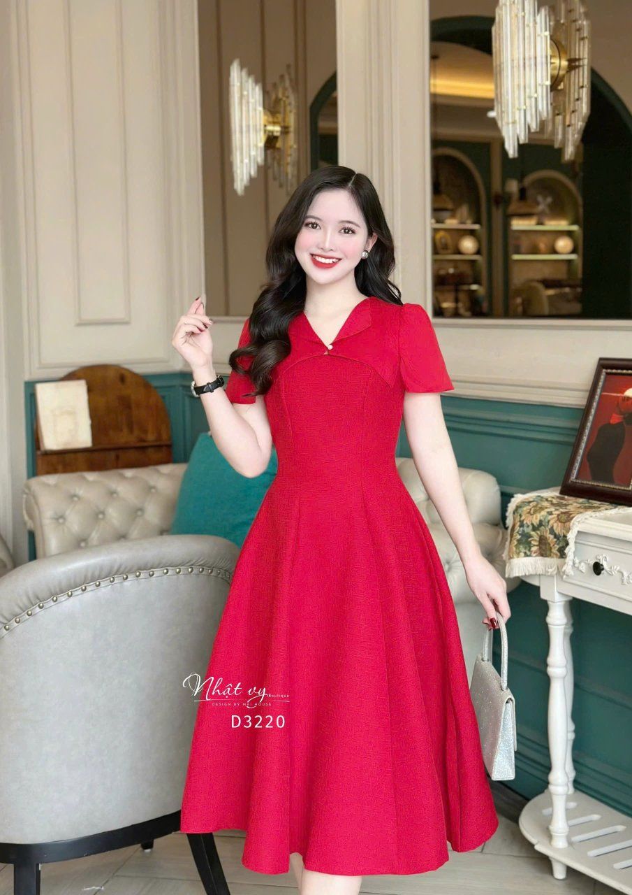 Đầm dáng xoè phối cổ bèo cách điệu - D3220