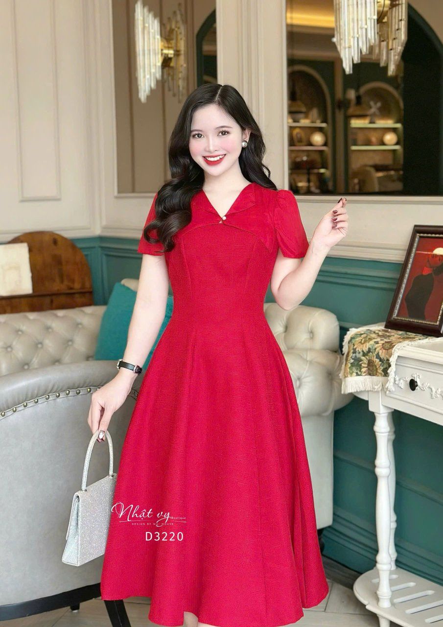 Đầm dáng xoè phối cổ bèo cách điệu - D3220
