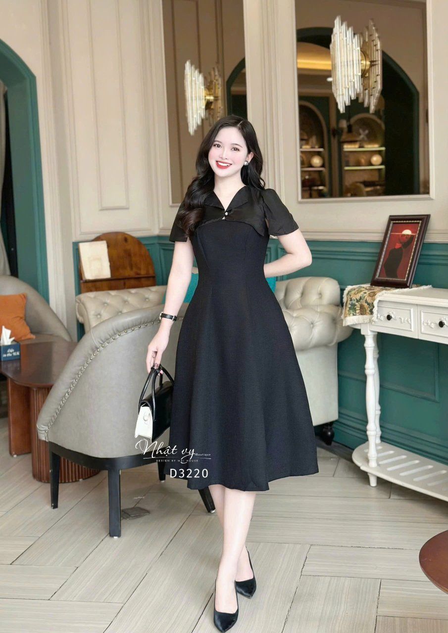Đầm dáng xoè phối cổ bèo cách điệu - D3220