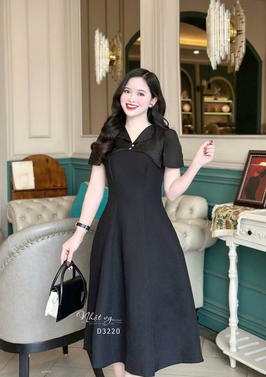 Đầm dáng xoè phối cổ bèo cách điệu - D3220