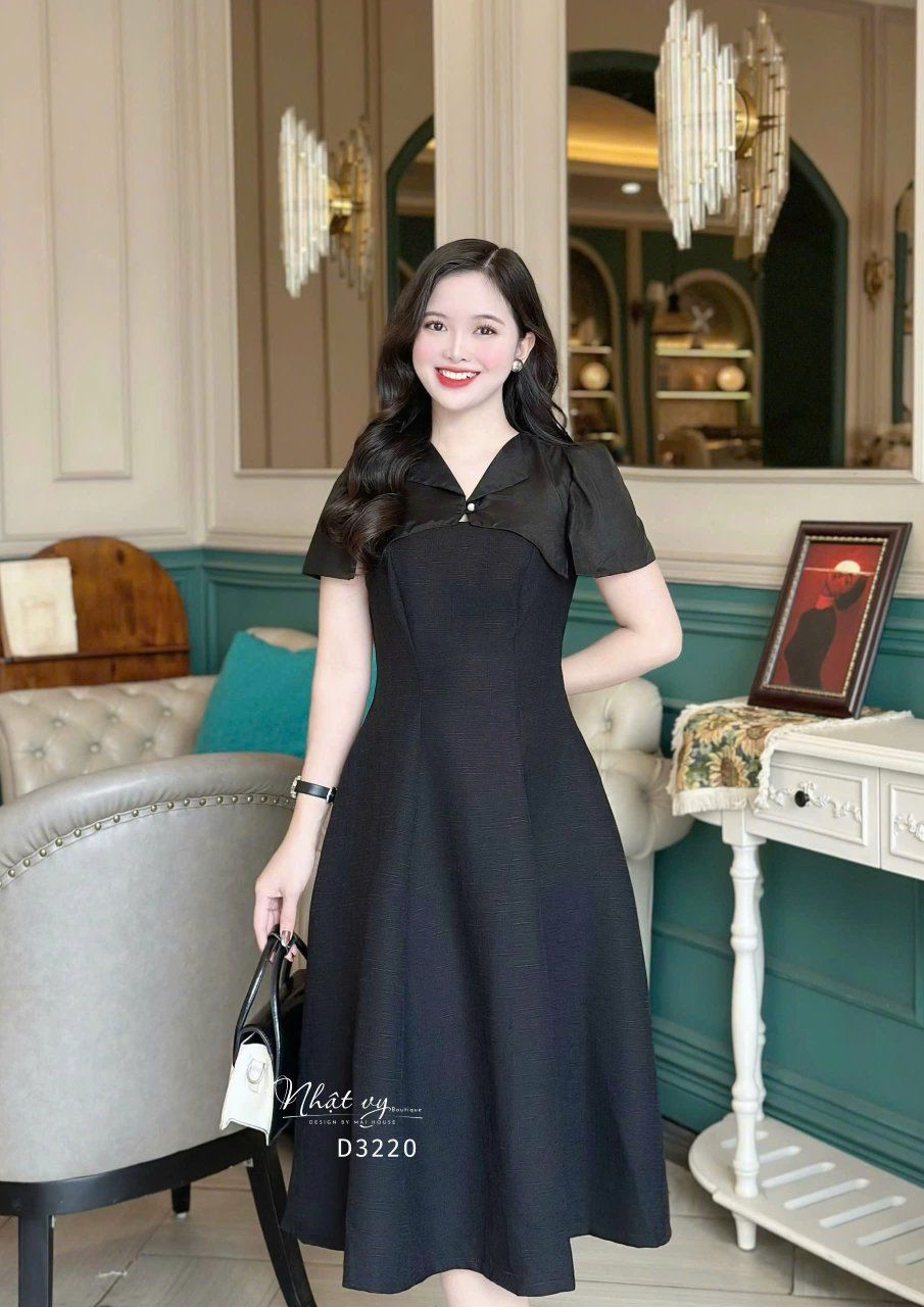 Đầm dáng xoè phối cổ bèo cách điệu - D3220