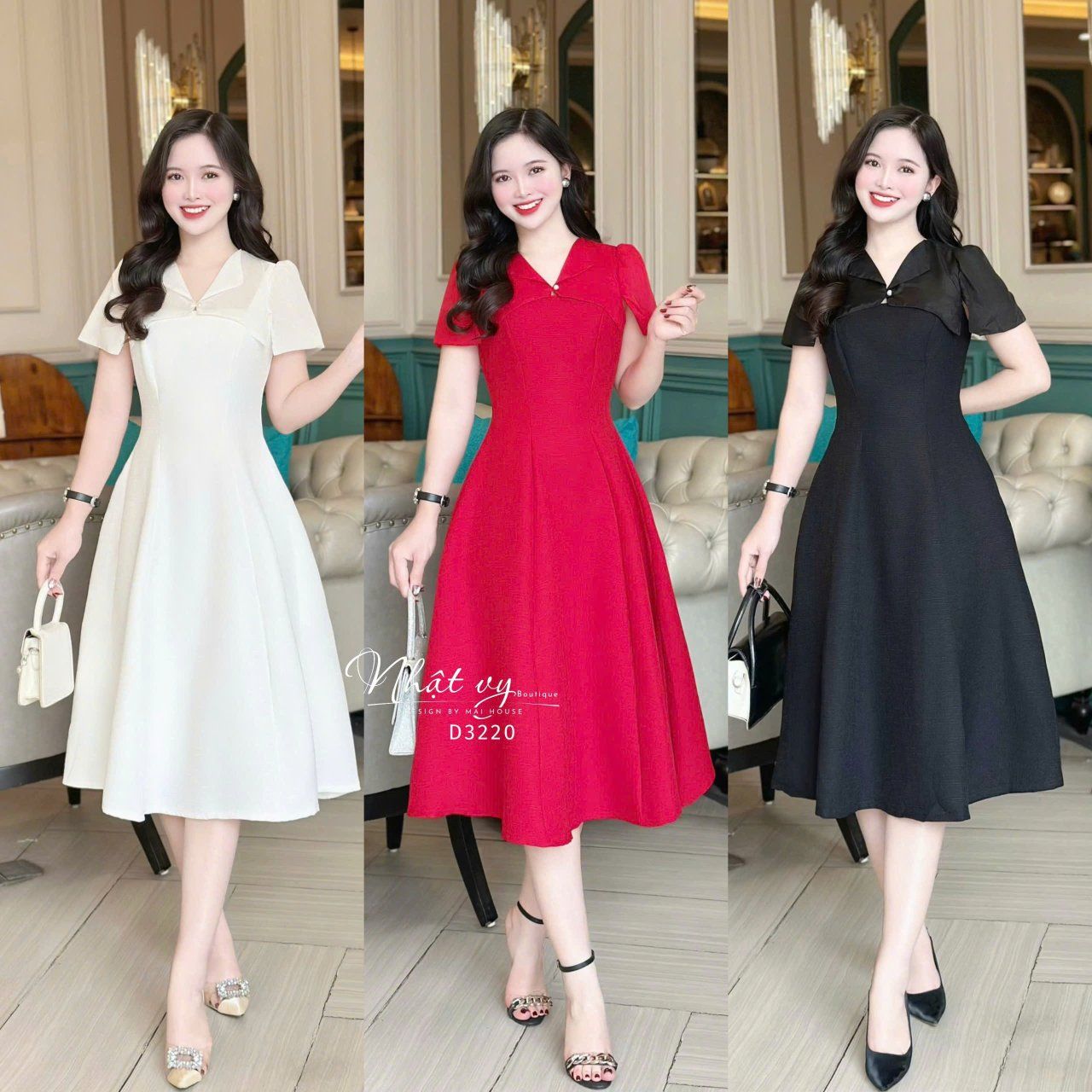 Đầm dáng xoè phối cổ bèo cách điệu - D3220