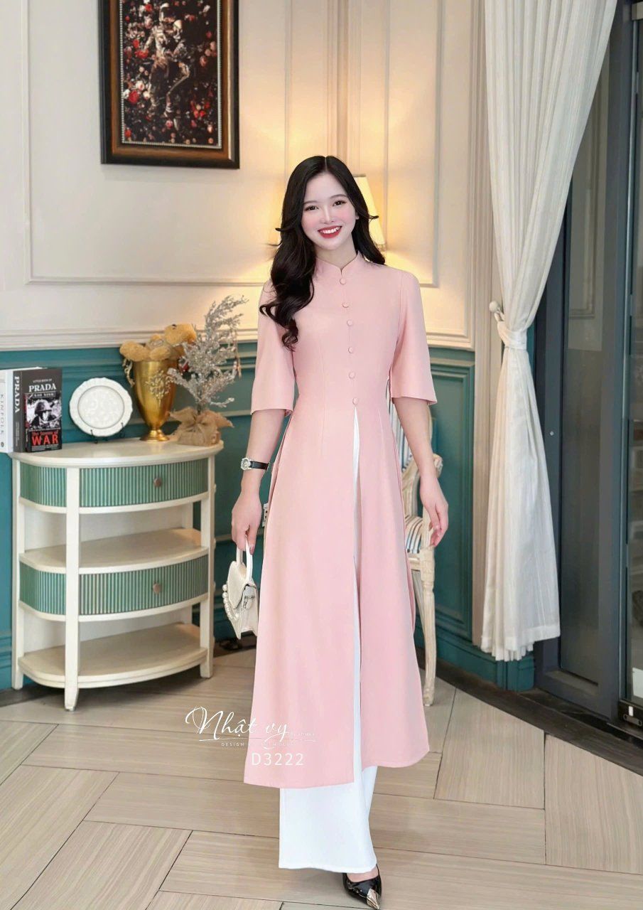 Áo dài cách tân xẻ tà đính cúc bọc - D3222