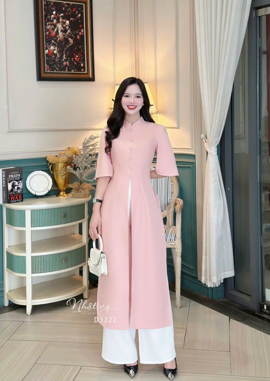 Áo dài cách tân xẻ tà đính cúc bọc - D3222