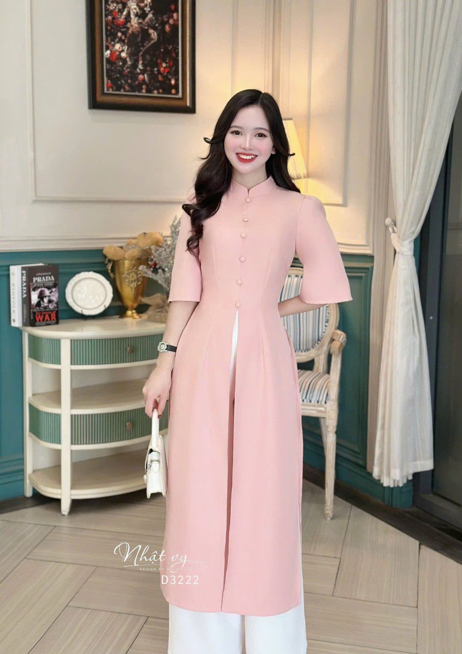 Áo dài cách tân xẻ tà đính cúc bọc - D3222