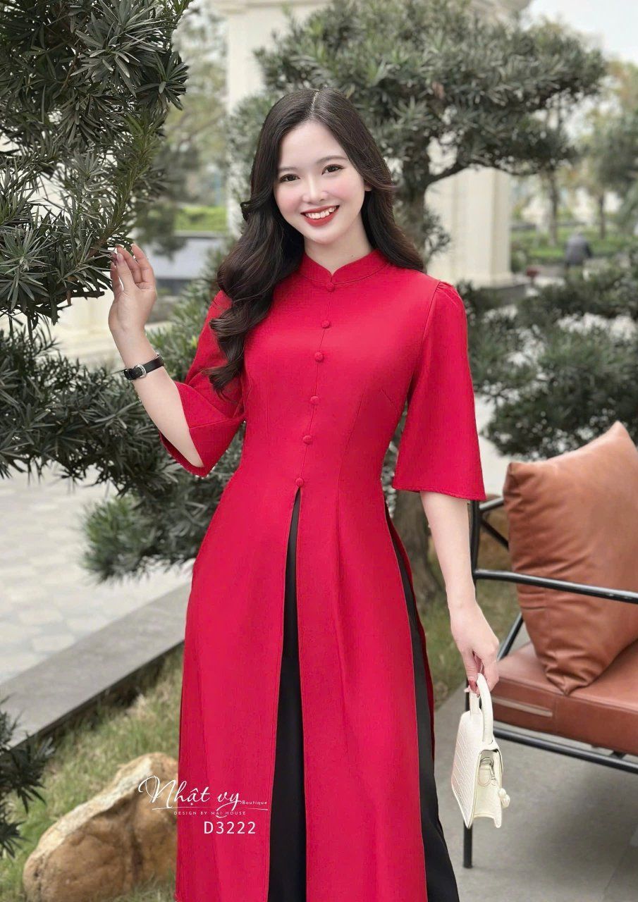 Áo dài cách tân xẻ tà đính cúc bọc - D3222