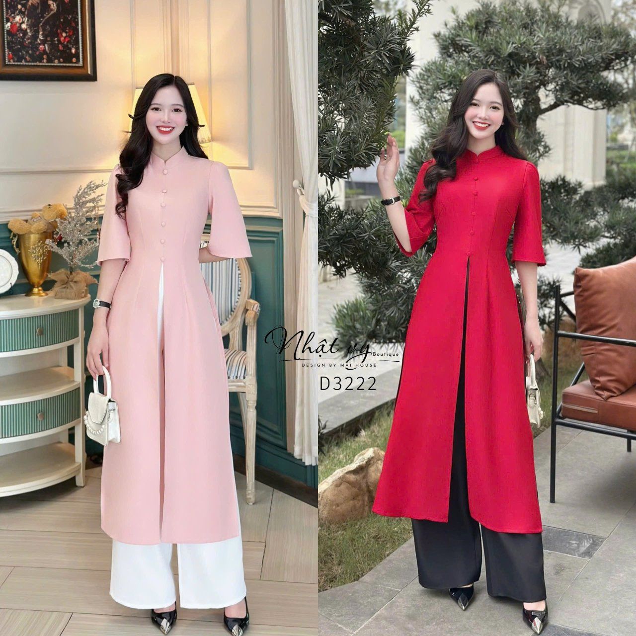 Áo dài cách tân xẻ tà đính cúc bọc - D3222