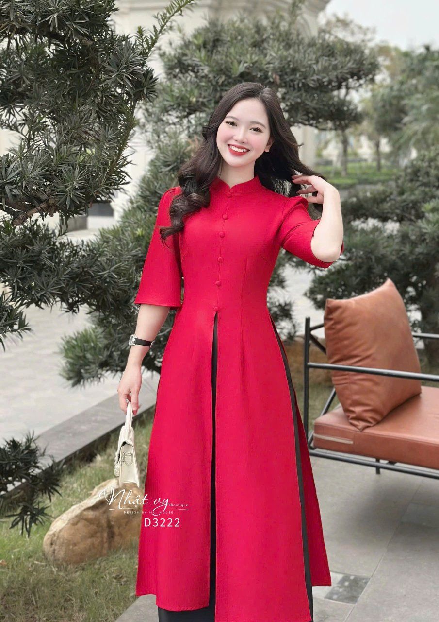 Áo dài cách tân xẻ tà đính cúc bọc - D3222