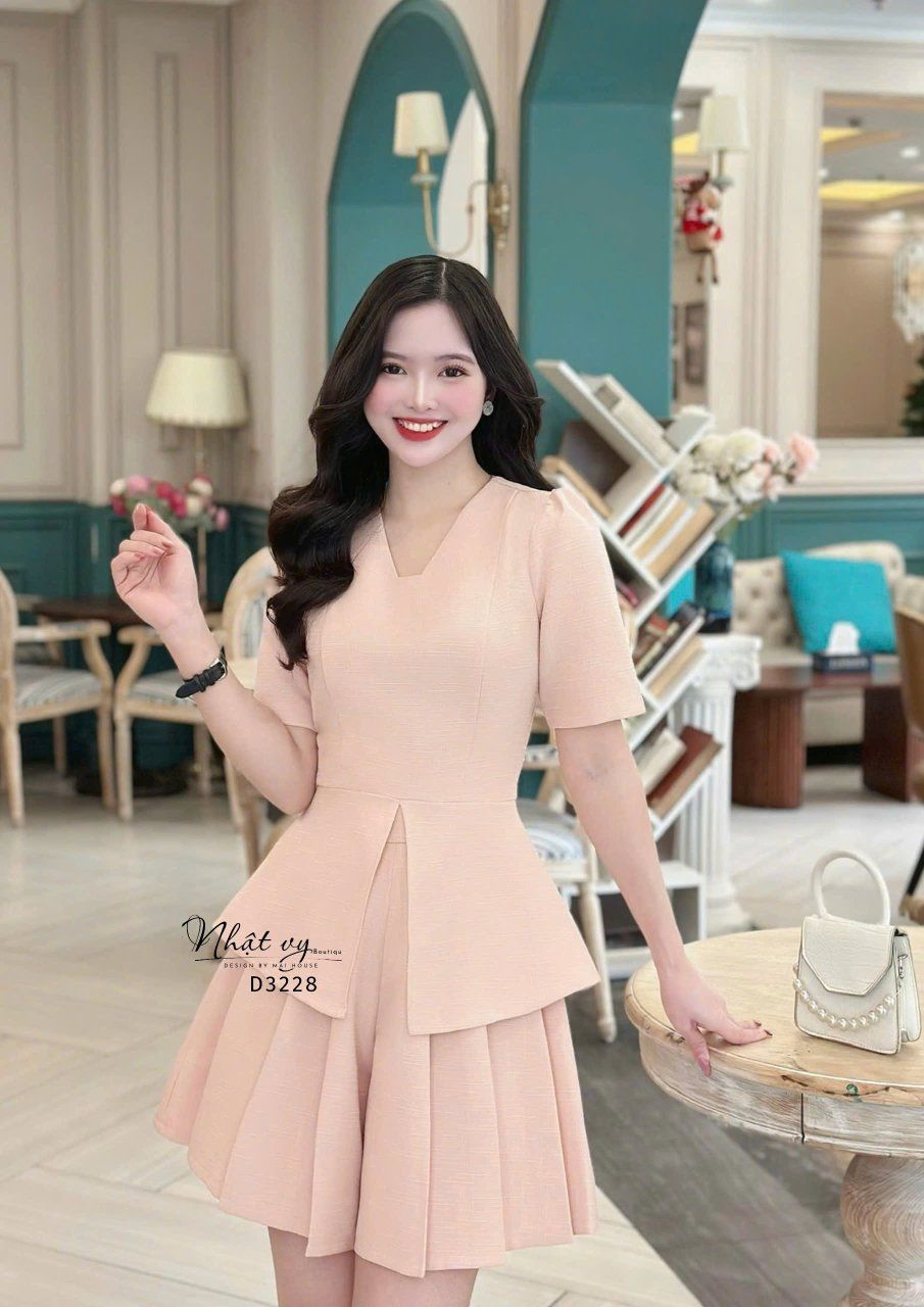 Set áo peplum phối quần xếp ly - D3228