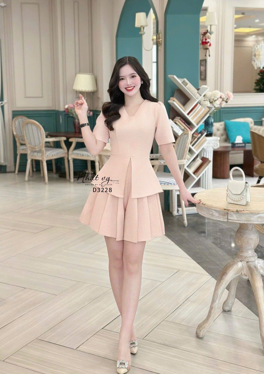 Set áo peplum phối quần xếp ly - D3228