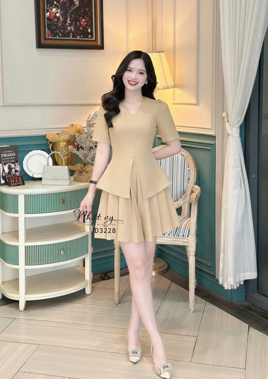 Set áo peplum phối quần xếp ly - D3228
